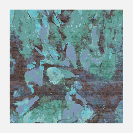 80 Knot Silk Wool Grenada Teal Brown Area Rug
