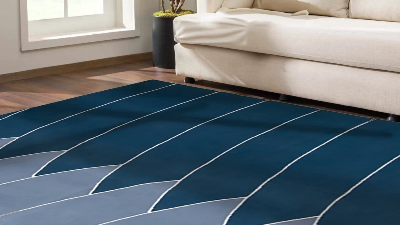 Egyptian handwoven blue and white cotton rug for living room from 54kibo